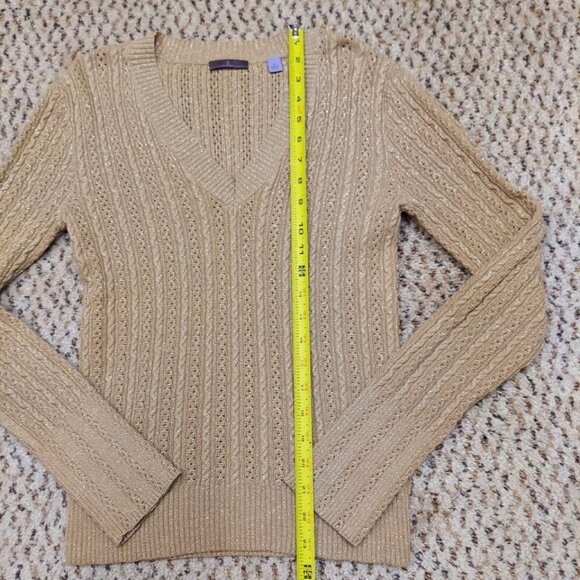 Cullen Gold Cable Knit Cotton Blend Metallic Sweater Small Festive Sparkle - Picture 9 of 15